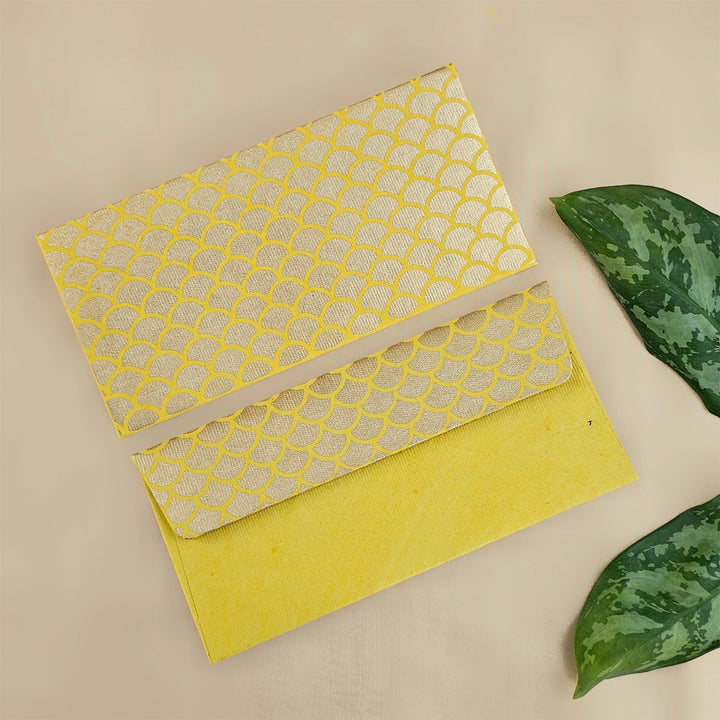 Set Of 5 "Fish Scale" Screen Printed Handmade Paper Gift Envelopes With Flap Closure For Festive Gifting