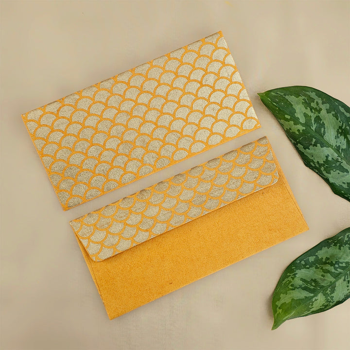 Set Of 5 "Fish Scale" Screen Printed Handmade Paper Gift Envelopes With Flap Closure For Festive Gifting
