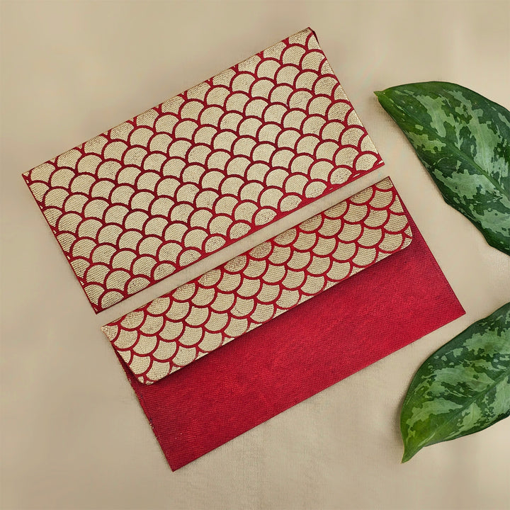 Set Of 5 "Fish Scale" Screen Printed Handmade Paper Gift Envelopes With Flap Closure For Festive Gifting