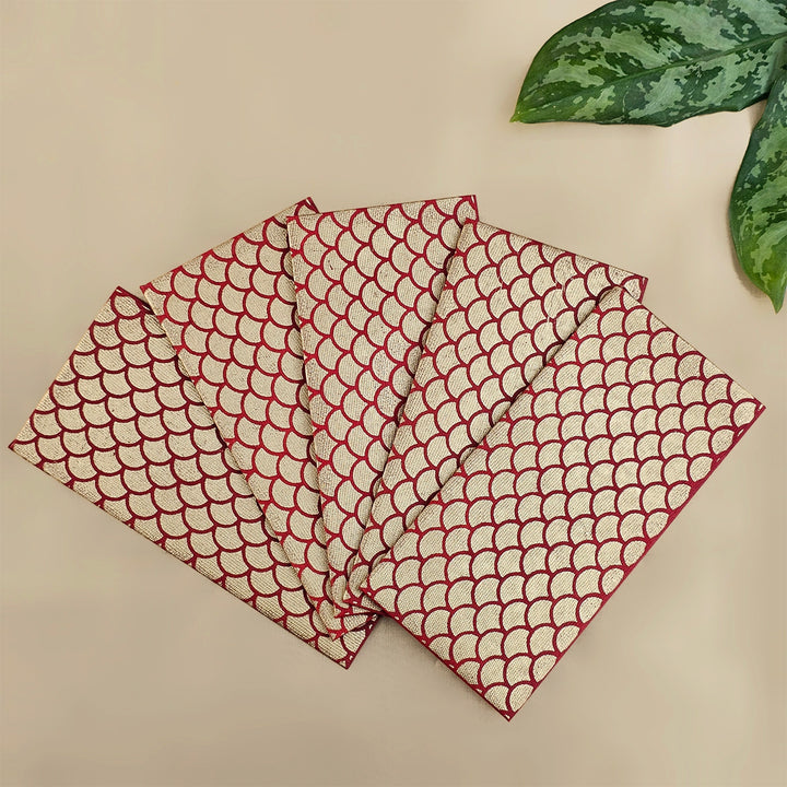 Set Of 5 "Fish Scale" Screen Printed Handmade Paper Gift Envelopes With Flap Closure For Festive Gifting