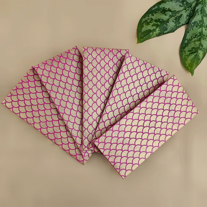 Set Of 5 "Fish Scale" Screen Printed Handmade Paper Gift Envelopes With Flap Closure For Festive Gifting
