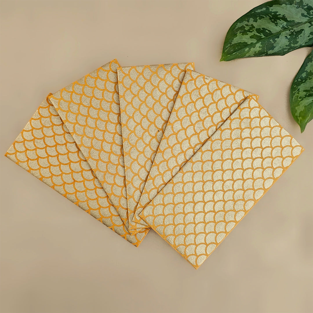 Set Of 5 "Fish Scale" Screen Printed Handmade Paper Gift Envelopes With Flap Closure For Festive Gifting