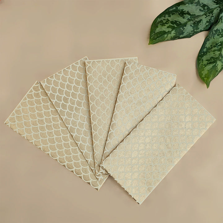 Set Of 5 "Fish Scale" Screen Printed Handmade Paper Gift Envelopes With Flap Closure For Festive Gifting
