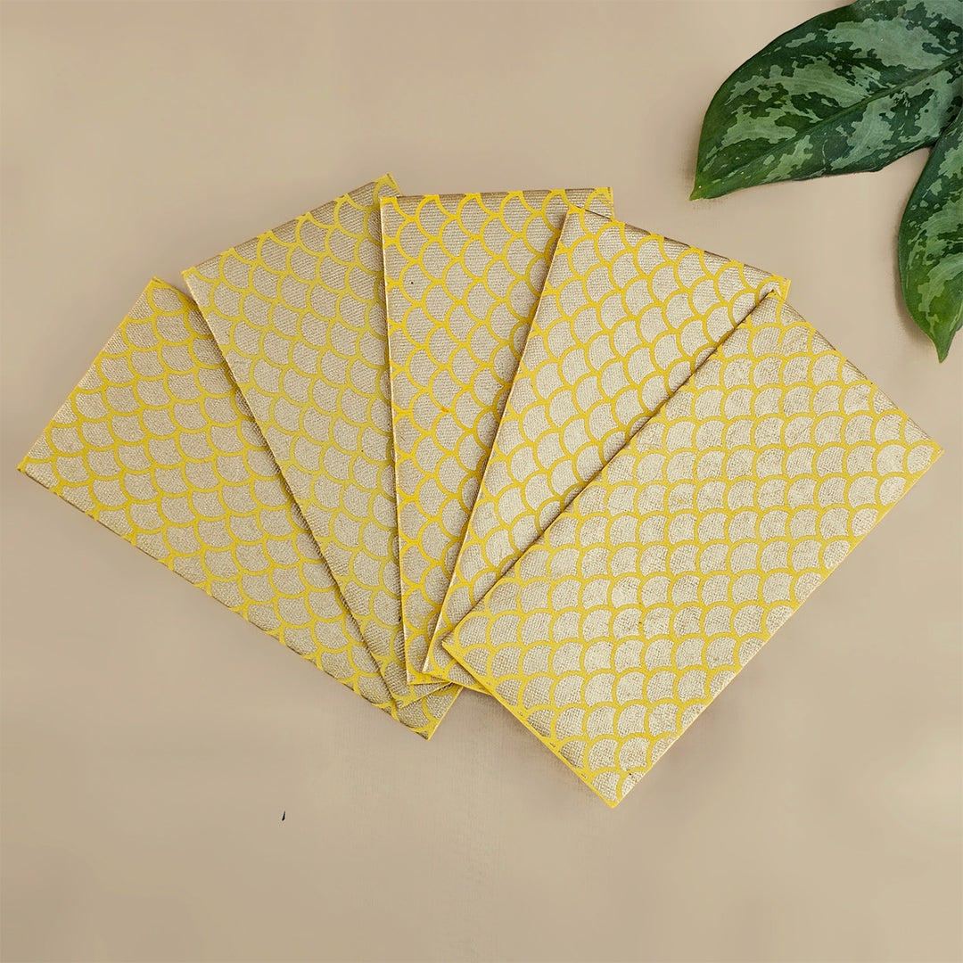 Set Of 5 "Fish Scale" Screen Printed Handmade Paper Gift Envelopes With Flap Closure For Festive Gifting
