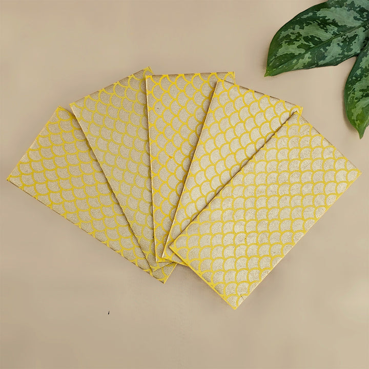 Set Of 5 "Fish Scale" Screen Printed Handmade Paper Gift Envelopes With Flap Closure For Festive Gifting