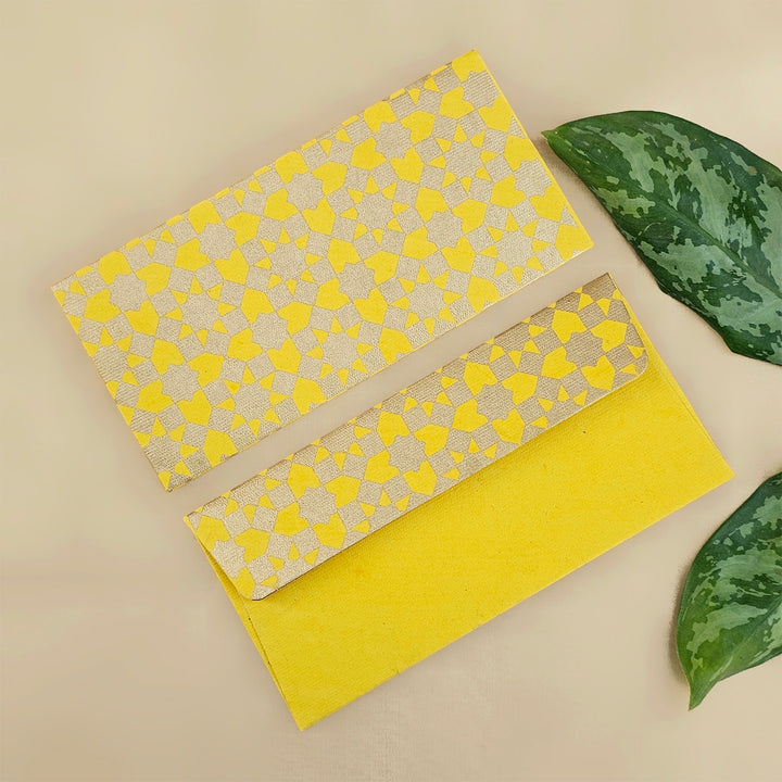 Set Of 5 "Sitara" Screen Printed Handmade Paper Gift Envelopes With Flap Closure For Festive Gifting