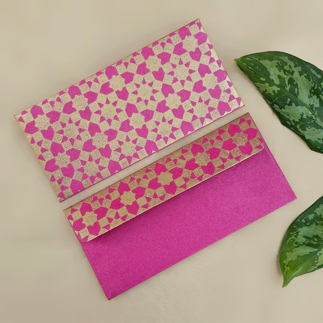 Set Of 5 "Sitara" Screen Printed Handmade Paper Gift Envelopes With Flap Closure For Festive Gifting