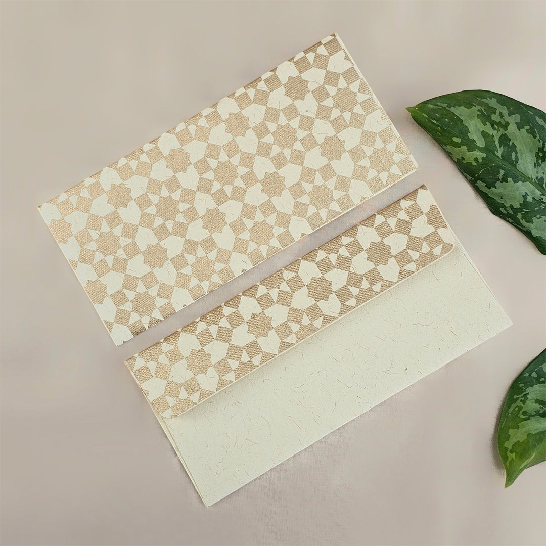 Set Of 5 "Sitara" Screen Printed Handmade Paper Gift Envelopes With Flap Closure For Festive Gifting