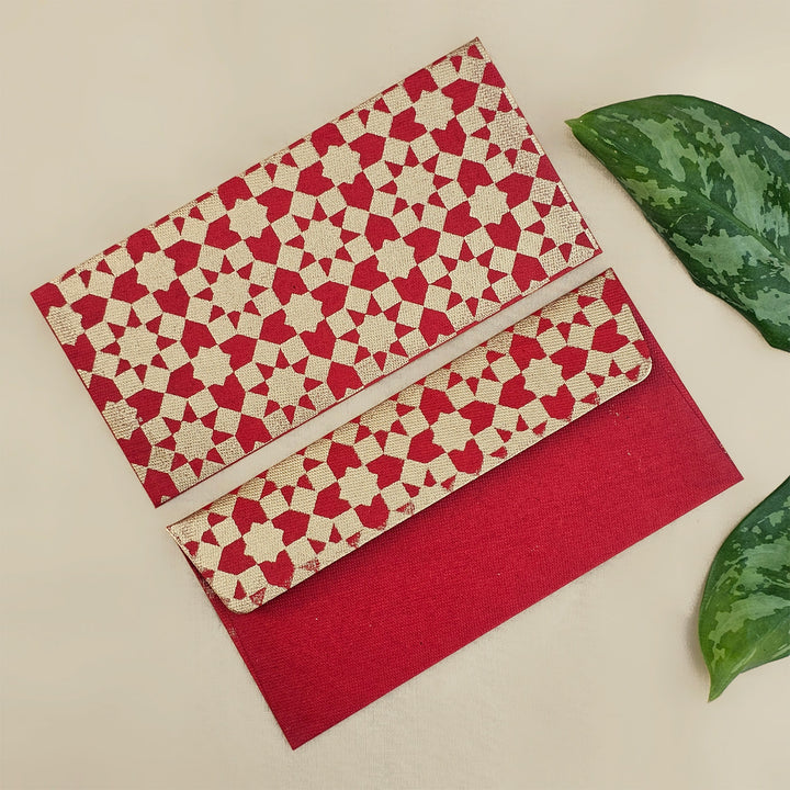 Set Of 5 "Sitara" Screen Printed Handmade Paper Gift Envelopes With Flap Closure For Festive Gifting