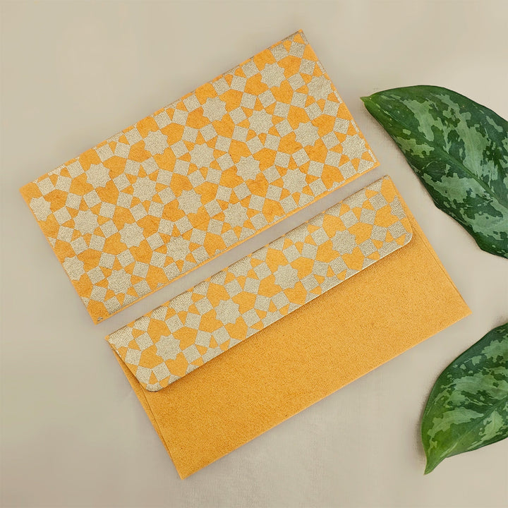 Set Of 5 "Sitara" Screen Printed Handmade Paper Gift Envelopes With Flap Closure For Festive Gifting