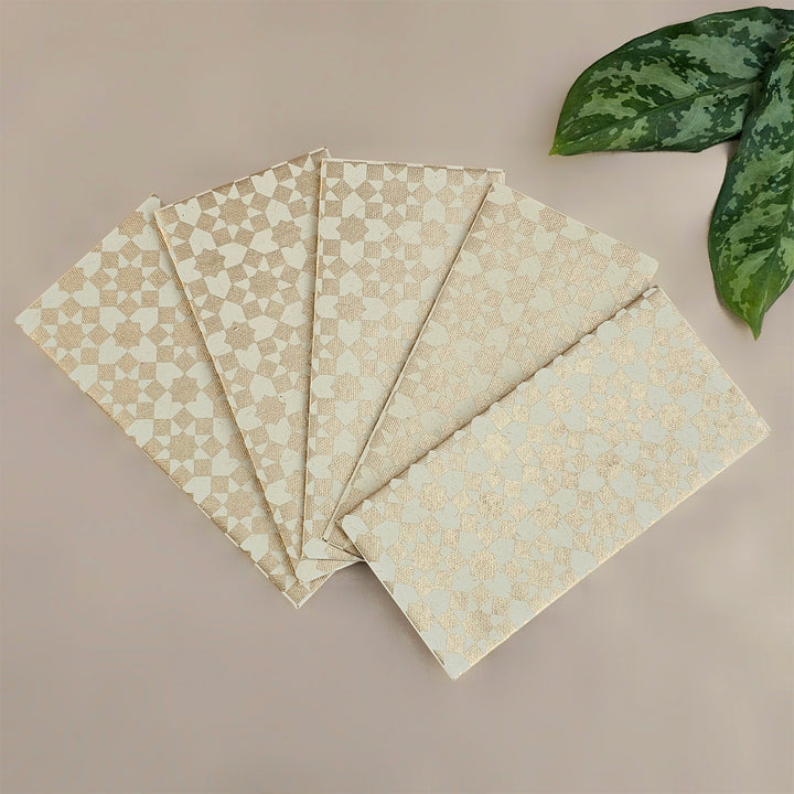 Set Of 5 "Sitara" Screen Printed Handmade Paper Gift Envelopes With Flap Closure For Festive Gifting