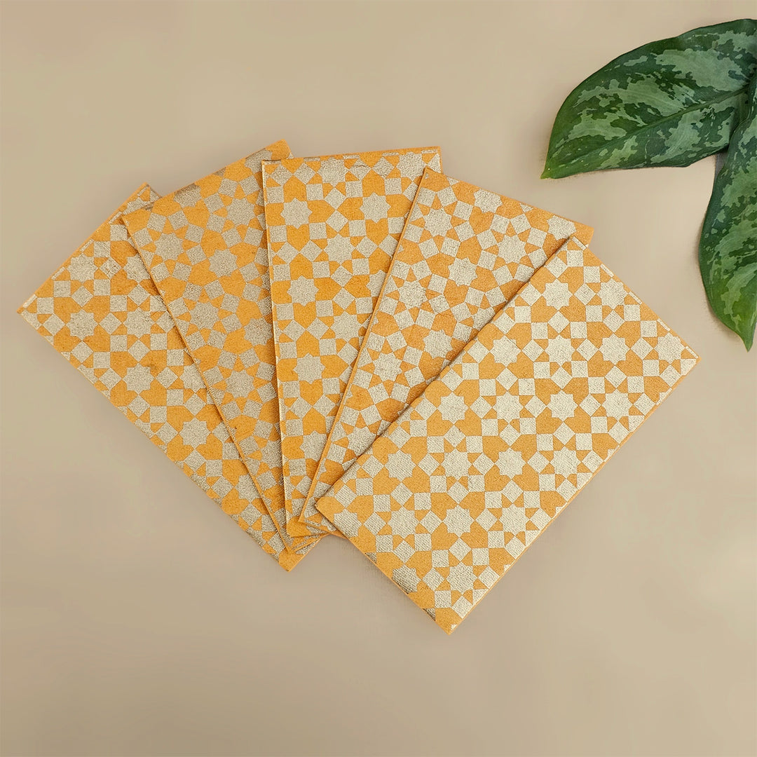 Set Of 5 "Sitara" Screen Printed Handmade Paper Gift Envelopes With Flap Closure For Festive Gifting