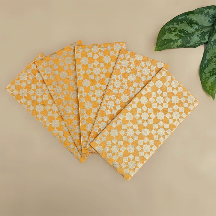 Set Of 5 "Sitara" Screen Printed Handmade Paper Gift Envelopes With Flap Closure For Festive Gifting