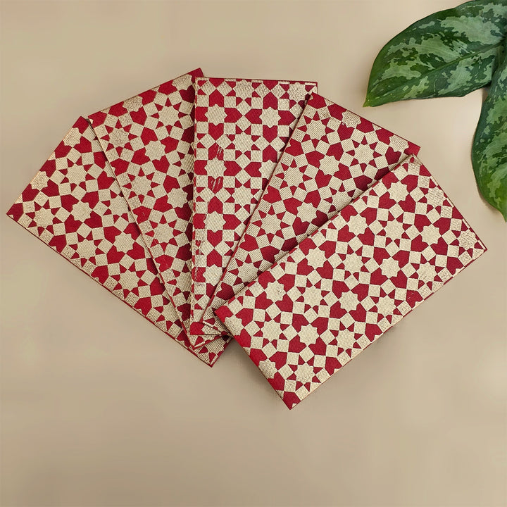 Set Of 5 "Sitara" Screen Printed Handmade Paper Gift Envelopes With Flap Closure For Festive Gifting