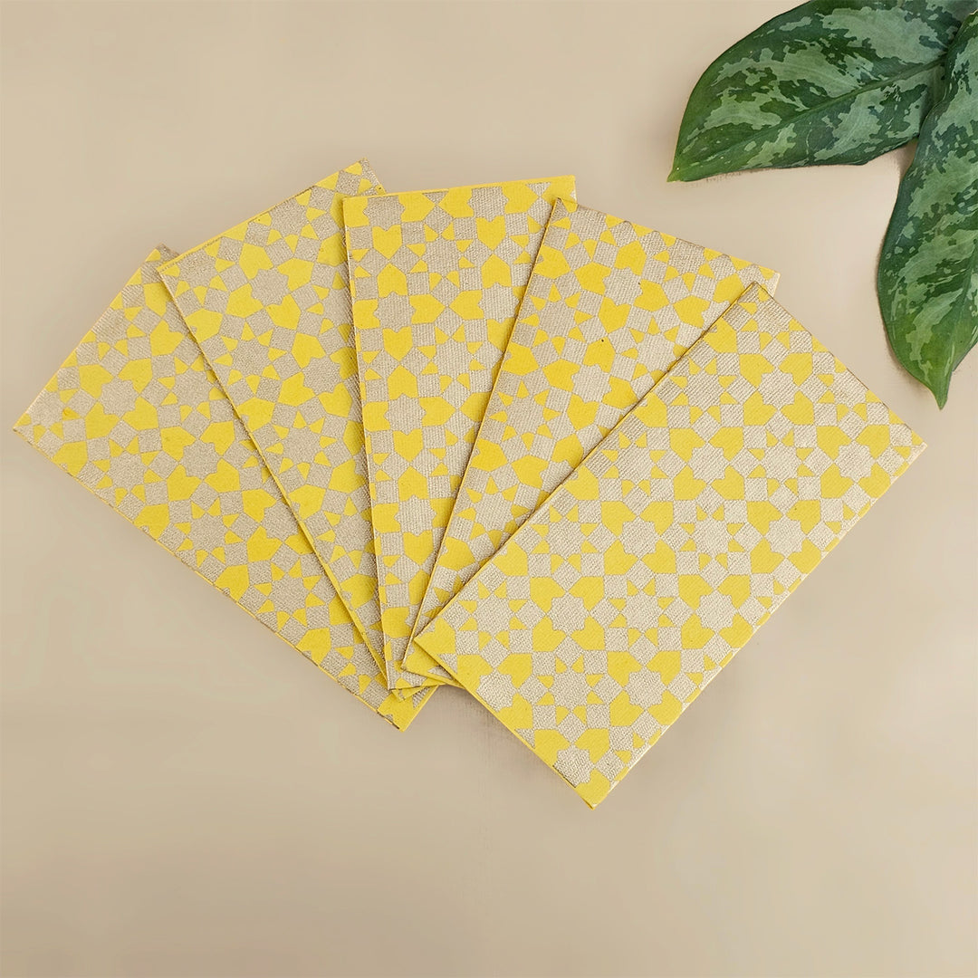 Set Of 5 "Sitara" Screen Printed Handmade Paper Gift Envelopes With Flap Closure For Festive Gifting