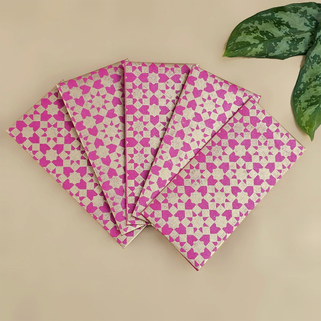 Set Of 5 "Sitara" Screen Printed Handmade Paper Gift Envelopes With Flap Closure For Festive Gifting