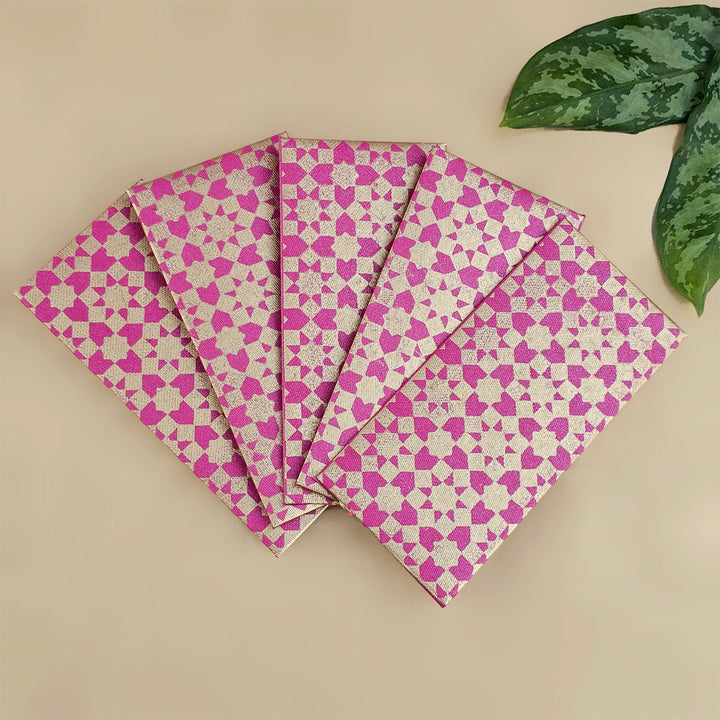 Set Of 5 "Sitara" Screen Printed Handmade Paper Gift Envelopes With Flap Closure For Festive Gifting