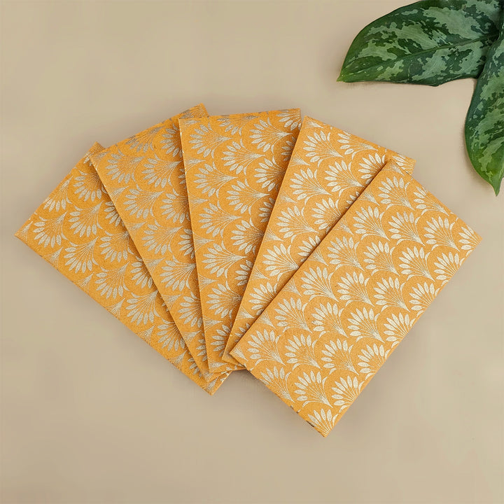 Set Of 5 "Palm Tree" Screen Printed Handmade Paper Gift Envelopes With Flap Closure For Festive Gifting