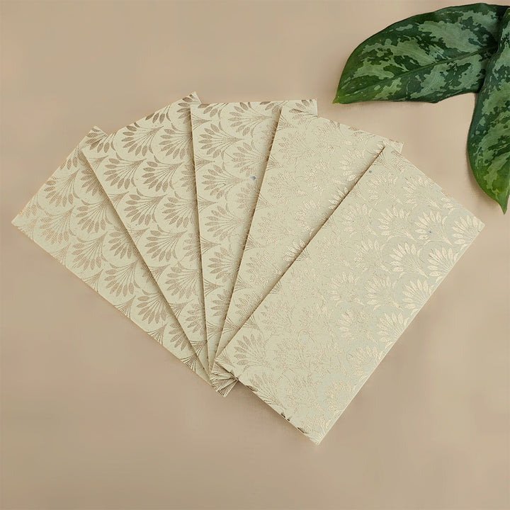 Set Of 5 "Palm Tree" Screen Printed Handmade Paper Gift Envelopes With Flap Closure For Festive Gifting