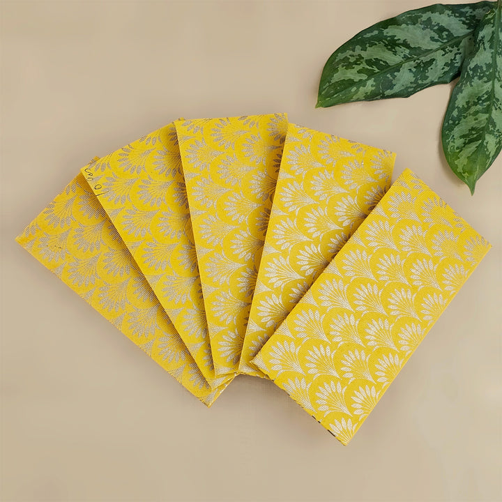 Set Of 5 "Palm Tree" Screen Printed Handmade Paper Gift Envelopes With Flap Closure For Festive Gifting