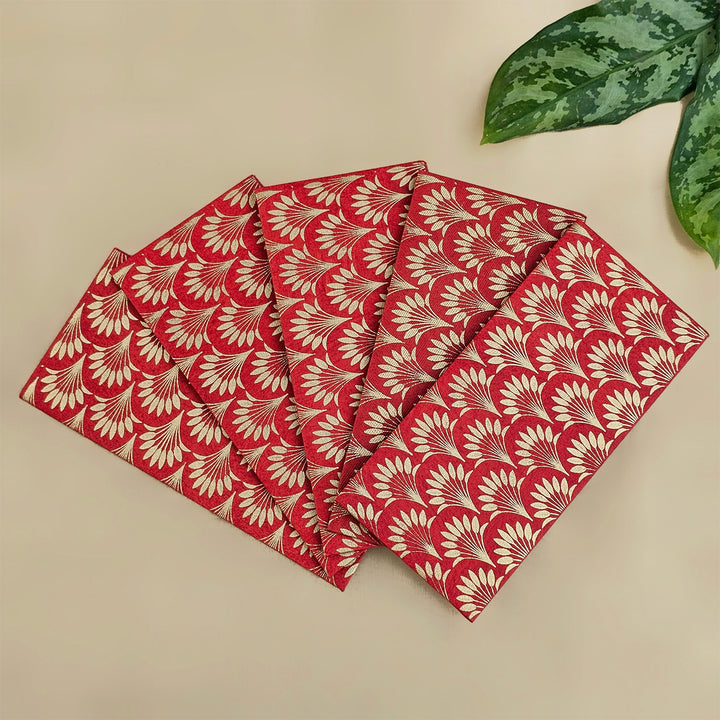 Set Of 5 "Palm Tree" Screen Printed Handmade Paper Gift Envelopes With Flap Closure For Festive Gifting