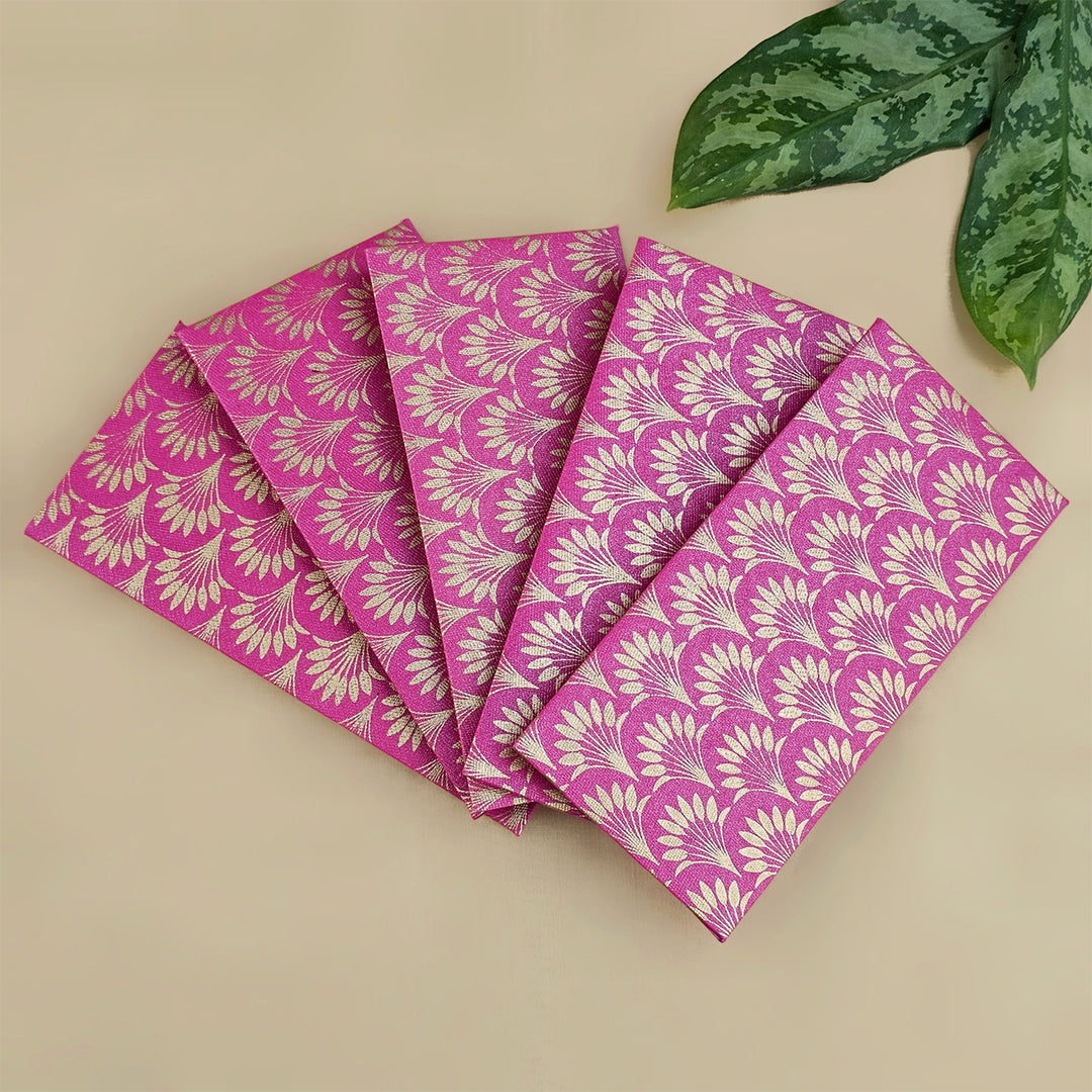 Set Of 5 "Palm Tree" Screen Printed Handmade Paper Gift Envelopes With Flap Closure For Festive Gifting