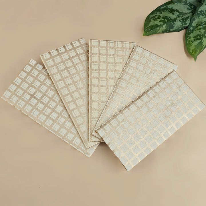 Set Of 5 "Checks" Screen Printed Handmade Paper Gift Envelopes With Flap Closure For Festive Gifting