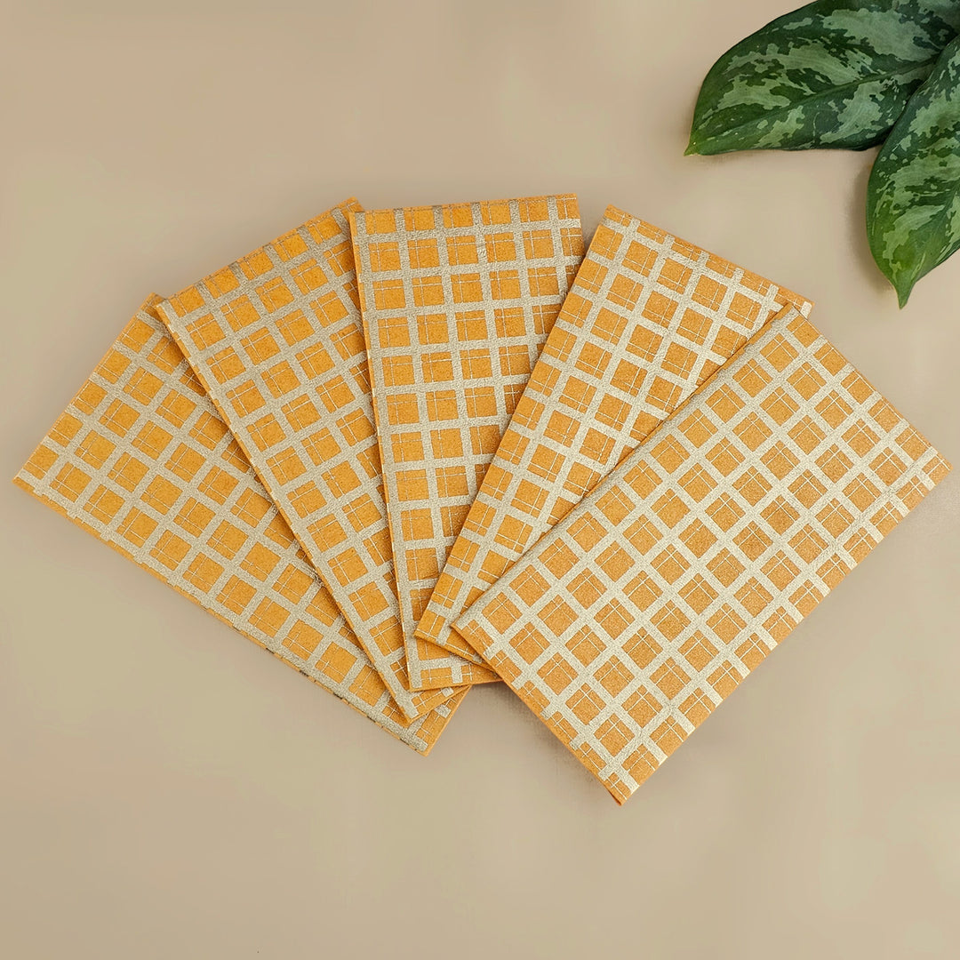 Set Of 5 "Checks" Screen Printed Handmade Paper Gift Envelopes With Flap Closure For Festive Gifting