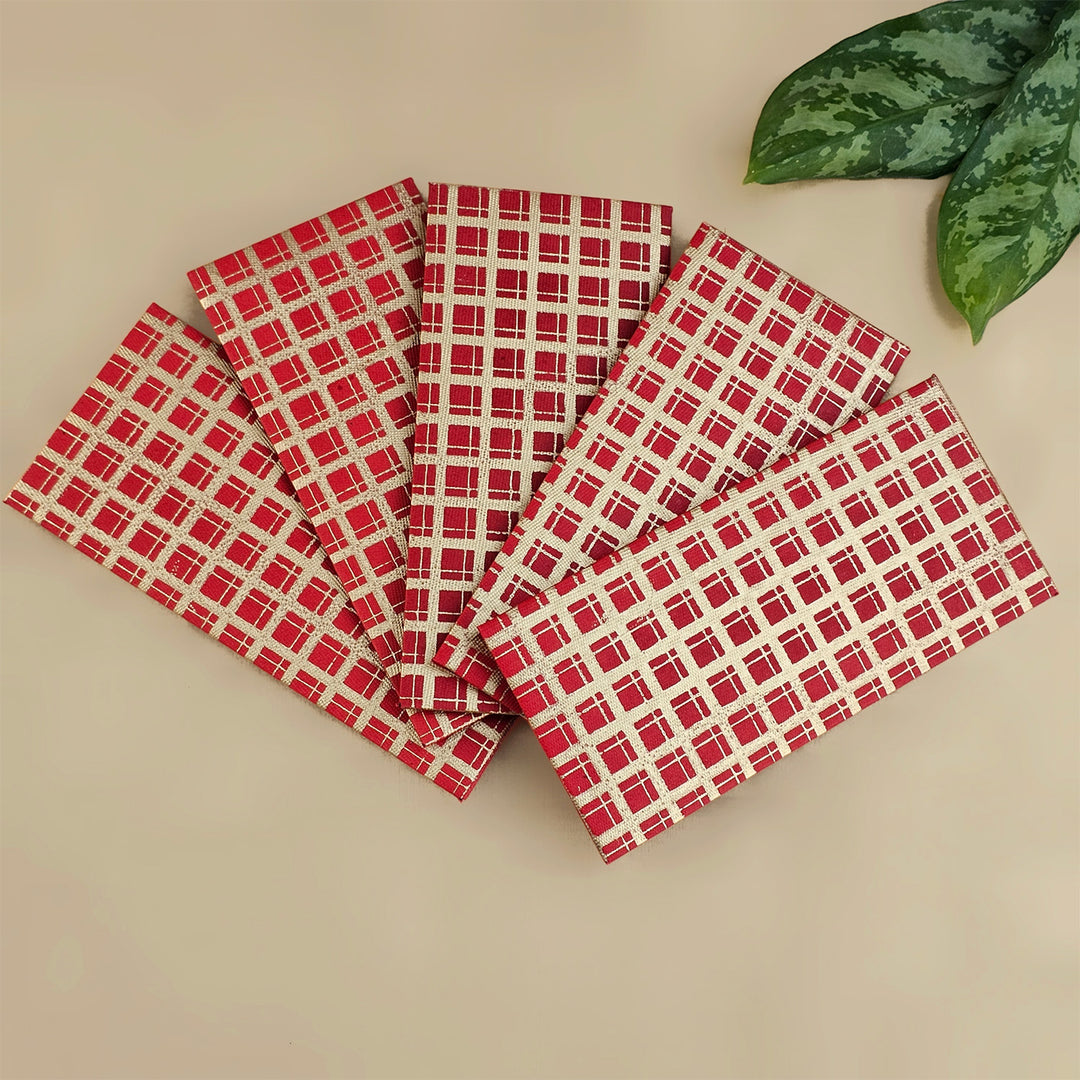 Set Of 5 "Checks" Screen Printed Handmade Paper Gift Envelopes With Flap Closure For Festive Gifting