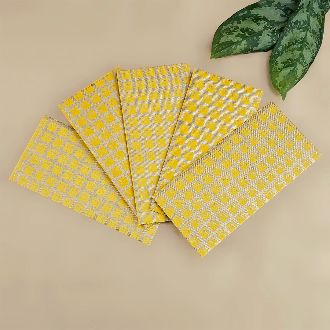 Set Of 5 "Checks" Screen Printed Handmade Paper Gift Envelopes With Flap Closure For Festive Gifting