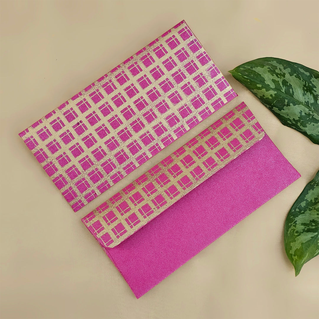 Set Of 5 "Checks" Screen Printed Handmade Paper Gift Envelopes With Flap Closure For Festive Gifting