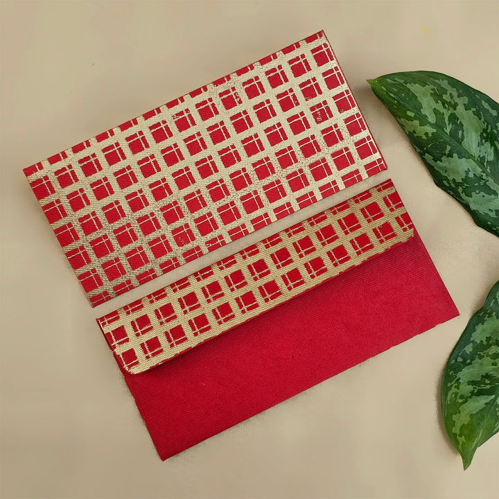 Set Of 5 "Checks" Screen Printed Handmade Paper Gift Envelopes With Flap Closure For Festive Gifting