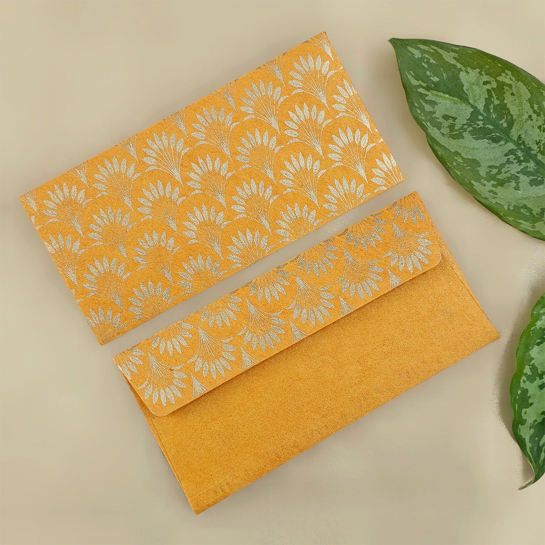 Set Of 5 "Palm Tree" Screen Printed Handmade Paper Gift Envelopes With Flap Closure For Festive Gifting