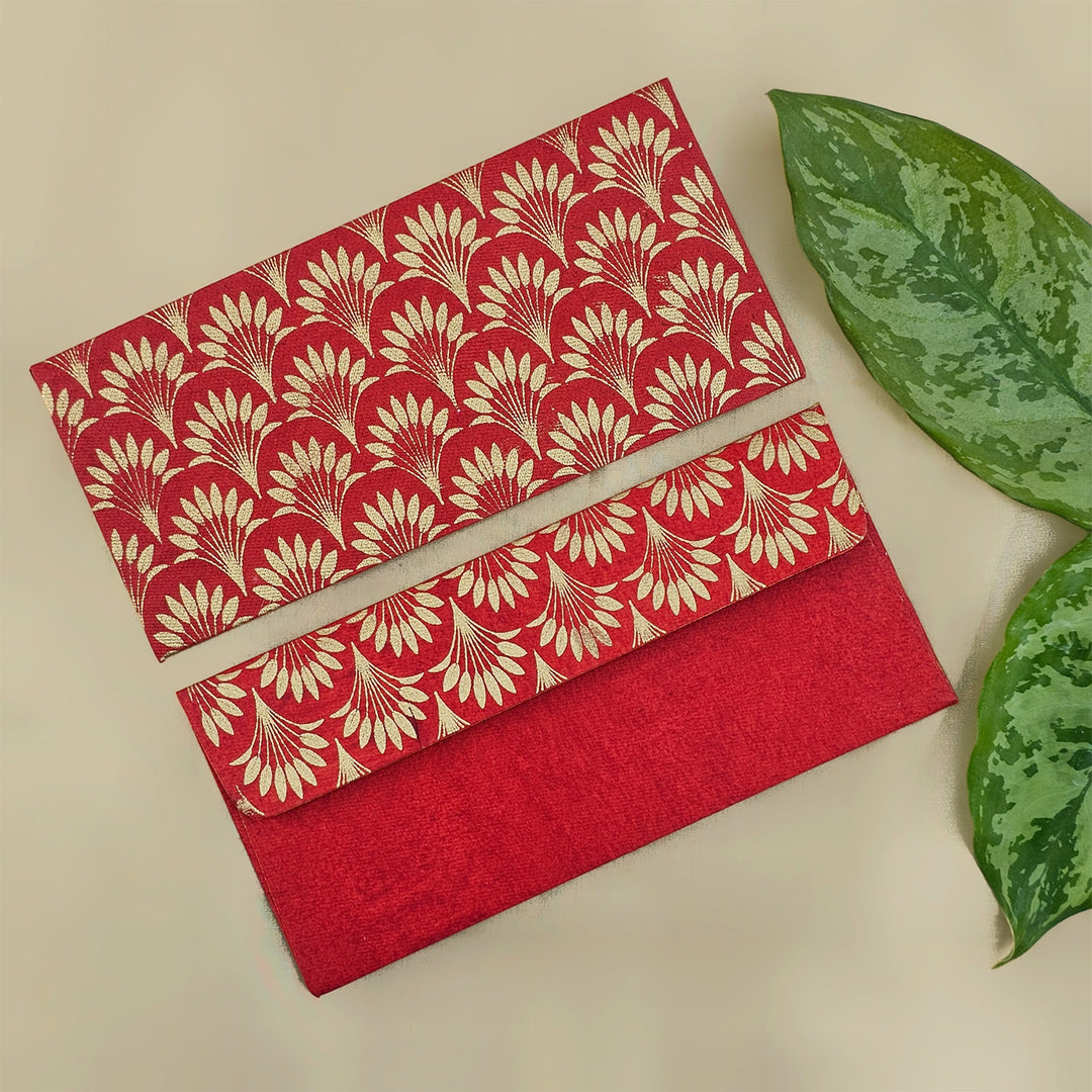 Set Of 5 "Palm Tree" Screen Printed Handmade Paper Gift Envelopes With Flap Closure For Festive Gifting