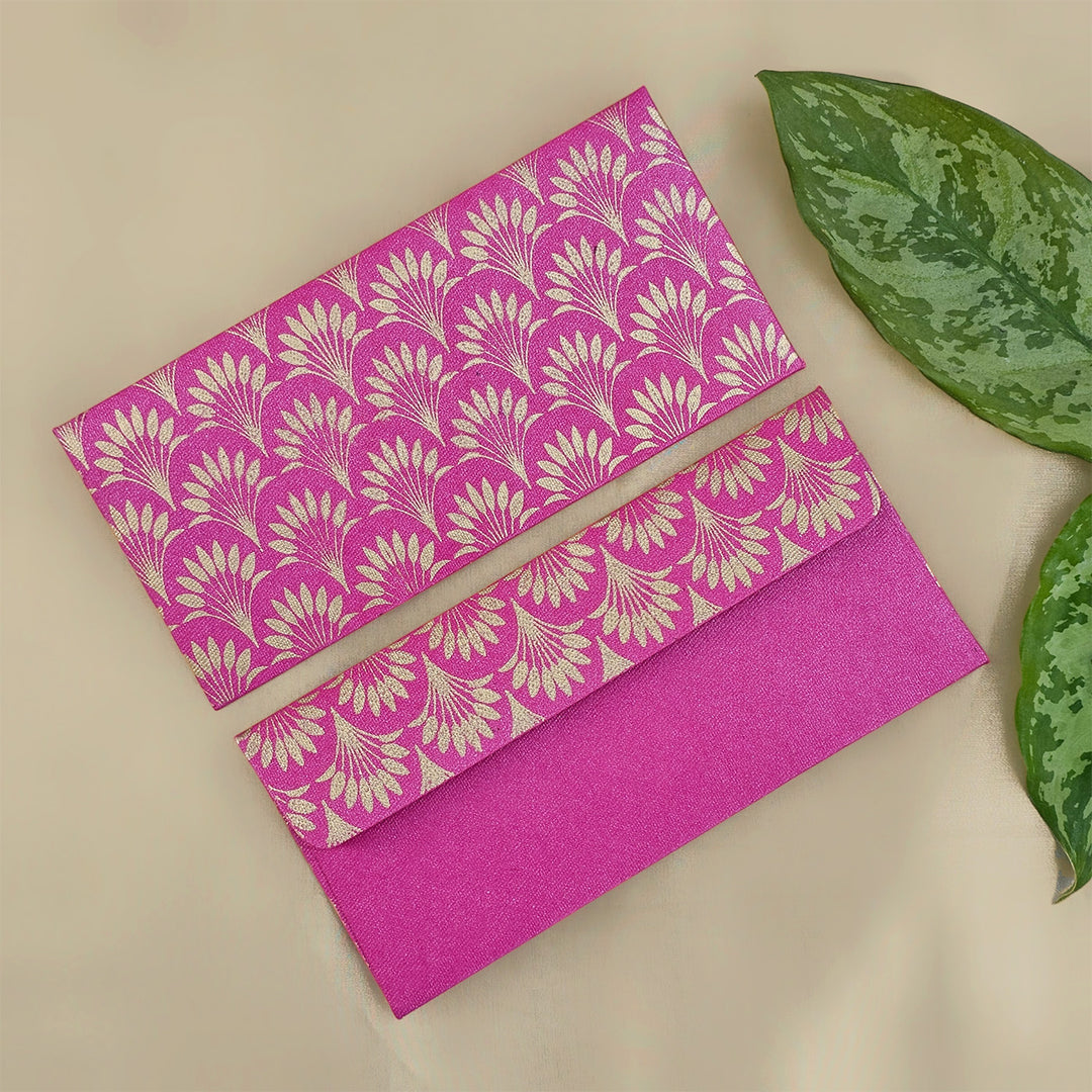 Set Of 5 "Palm Tree" Screen Printed Handmade Paper Gift Envelopes With Flap Closure For Festive Gifting