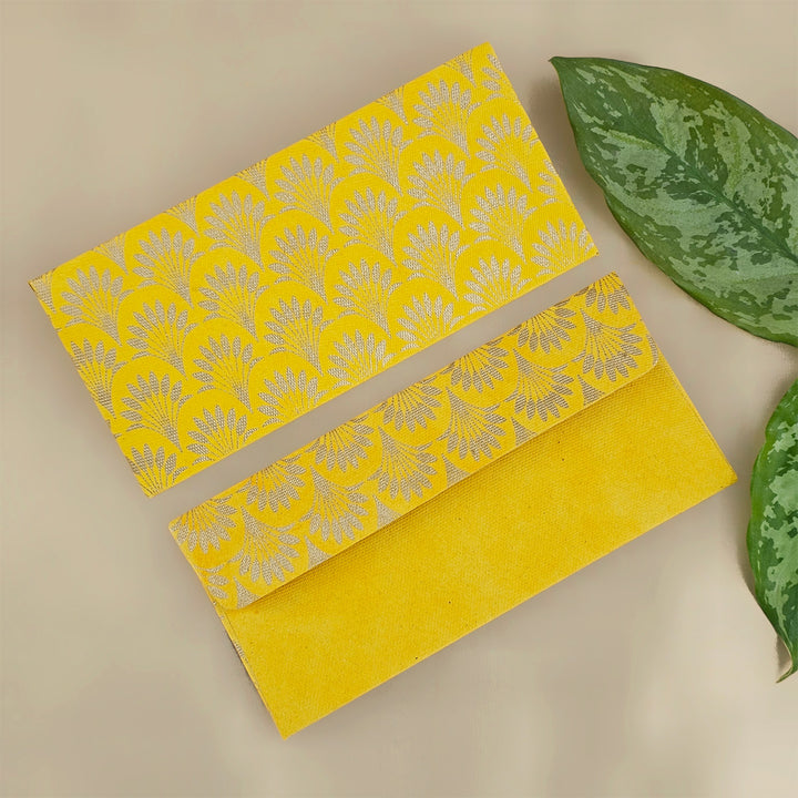 Set Of 5 "Palm Tree" Screen Printed Handmade Paper Gift Envelopes With Flap Closure For Festive Gifting