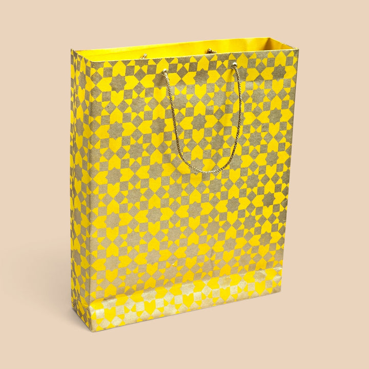 "Sitara" Handmade Golden Screen Printed Medium Paper Bag For Festive Gifting