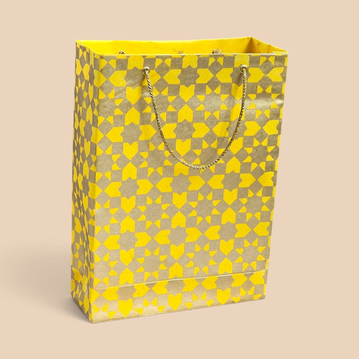 "Sitara" Handmade Golden Screen Printed Small Paper Bag For Festive Gifting