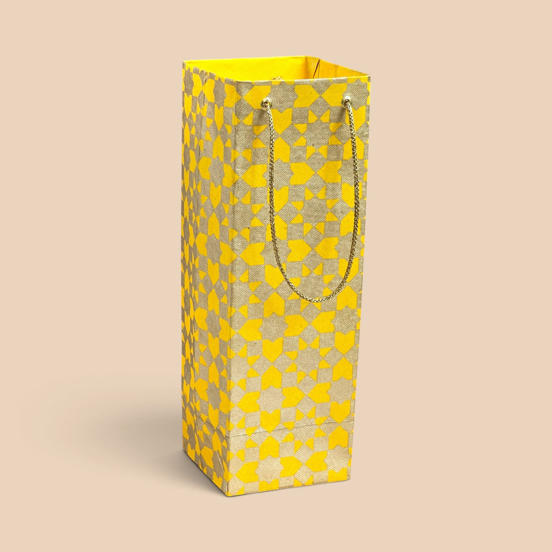 "Sitara" Handmade Golden Screen Printed Bottle Paper Bag For Festive Gifting