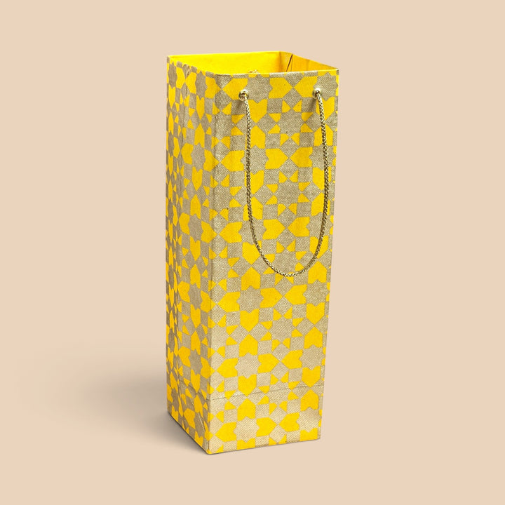 "Sitara" Handmade Golden Screen Printed Bottle Paper Bag For Festive Gifting