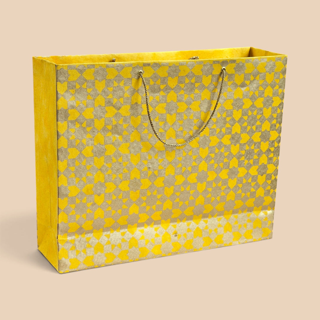"Sitara" Handmade Golden Screen Printed Large Paper Bag For Festive Gifting