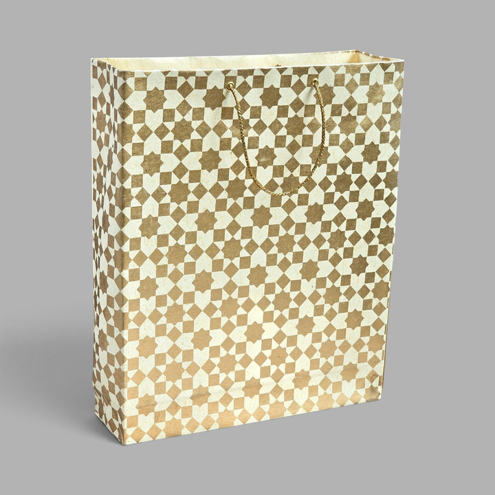 "Sitara" Handmade Golden Screen Printed Medium Paper Bag For Festive Gifting