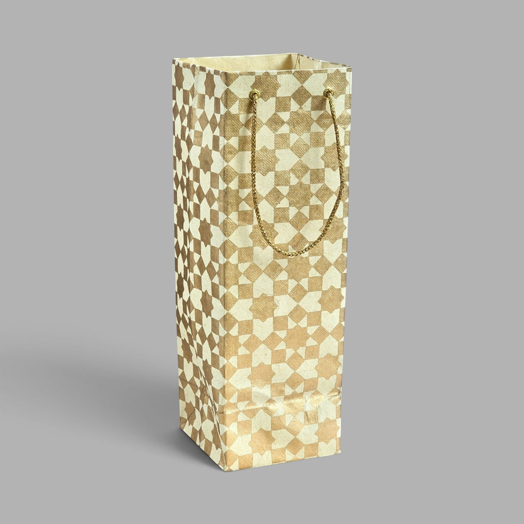 "Sitara" Handmade Golden Screen Printed Bottle Paper Bag For Festive Gifting