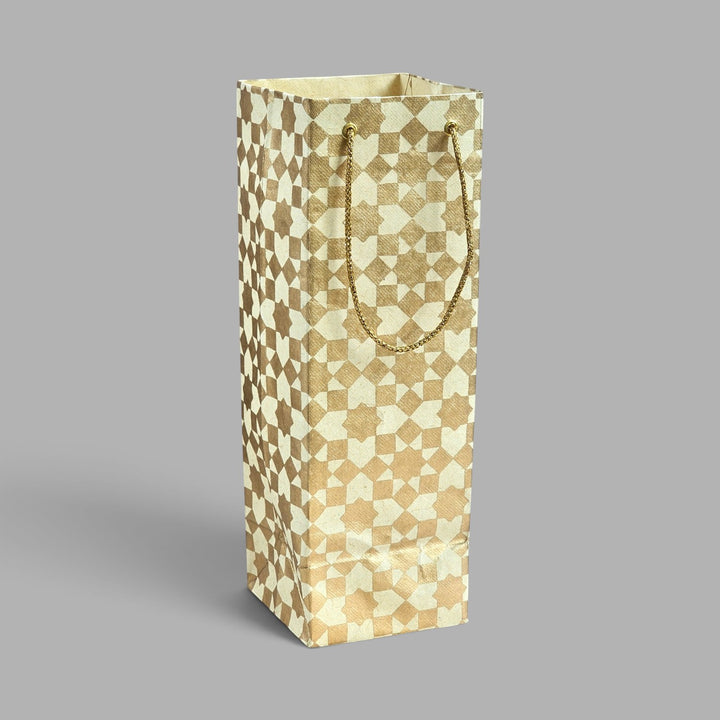 "Sitara" Handmade Golden Screen Printed Bottle Paper Bag For Festive Gifting