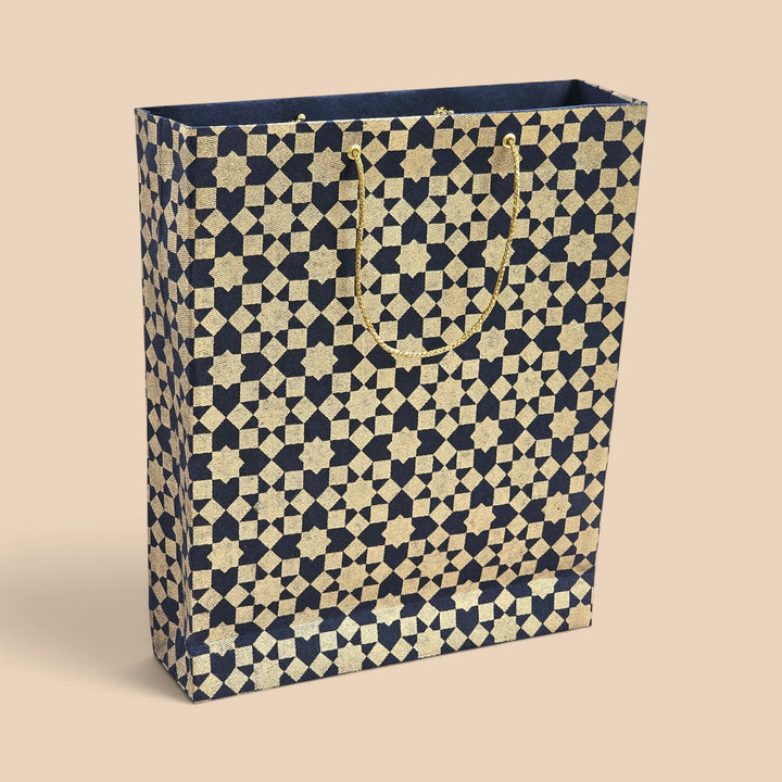"Sitara" Handmade Golden Screen Printed Medium Paper Bag For Festive Gifting