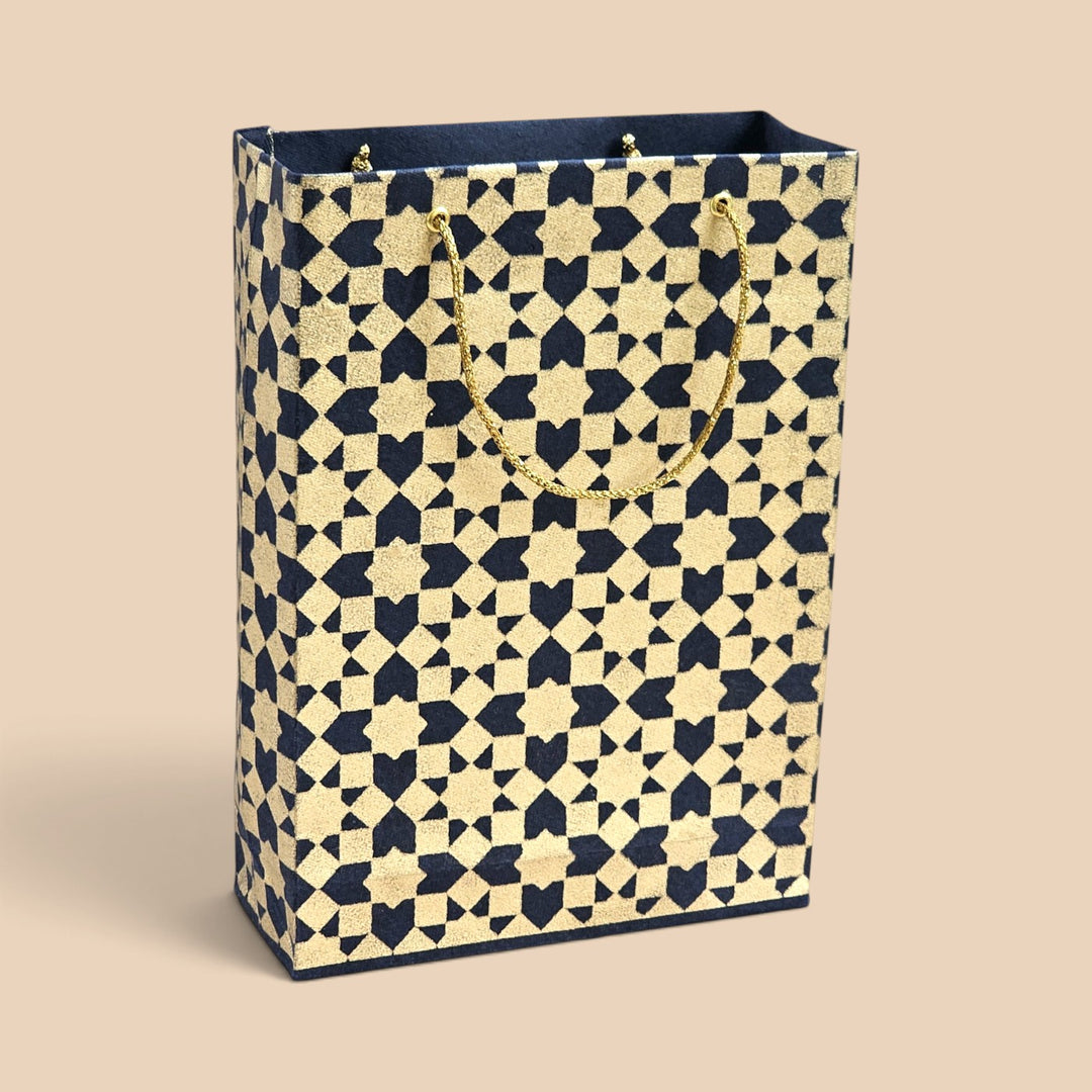 "Sitara" Handmade Golden Screen Printed Small Paper Bag For Festive Gifting