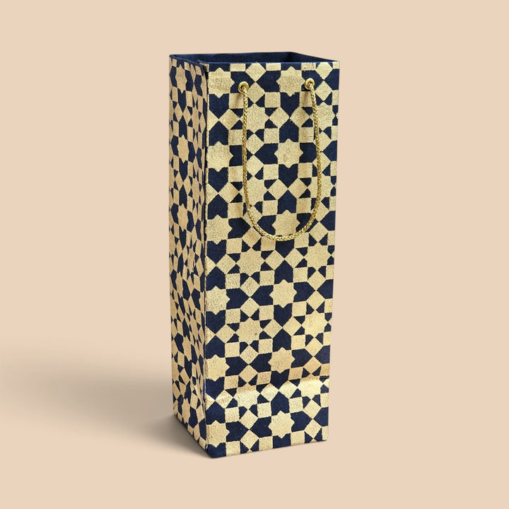 "Sitara" Handmade Golden Screen Printed Bottle Paper Bag For Festive Gifting