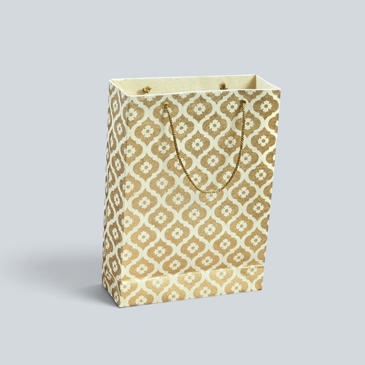 Mughal Boota Handmade Golden Screen Printed Small Paper Bag For Festive Gifting
