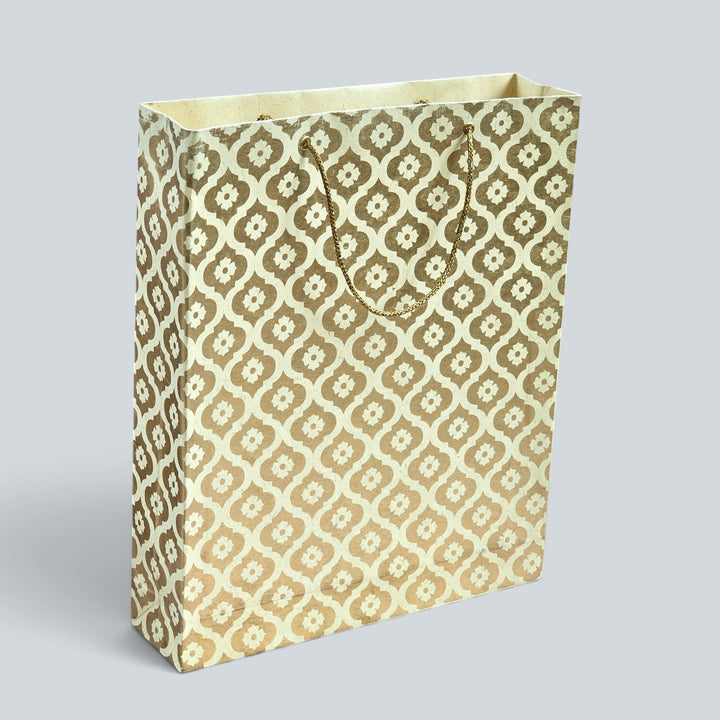 Mughal Boota Handmade Golden Screen Printed Medium Paper Bag For Festive Gifting