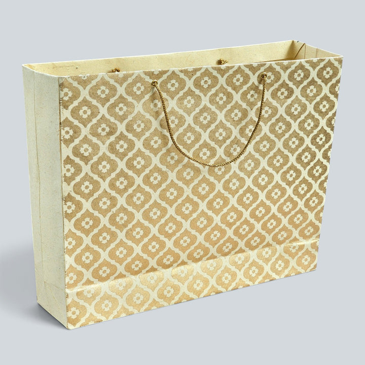 Mughal Boota Handmade Golden Screen Printed Large Paper Bag For Festive Gifting